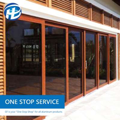 Resort hotel wood grain Aluminum glass sliding door philippines price and design for all kinds of building and house